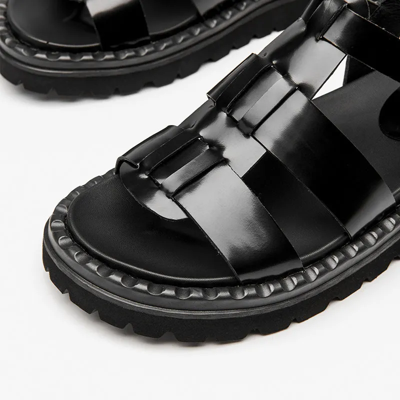 BeauToday Chunky Gladiator Leather Sandals for Women