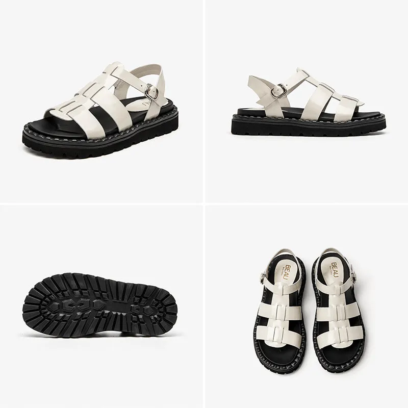 BeauToday Chunky Gladiator Leather Sandals for Women