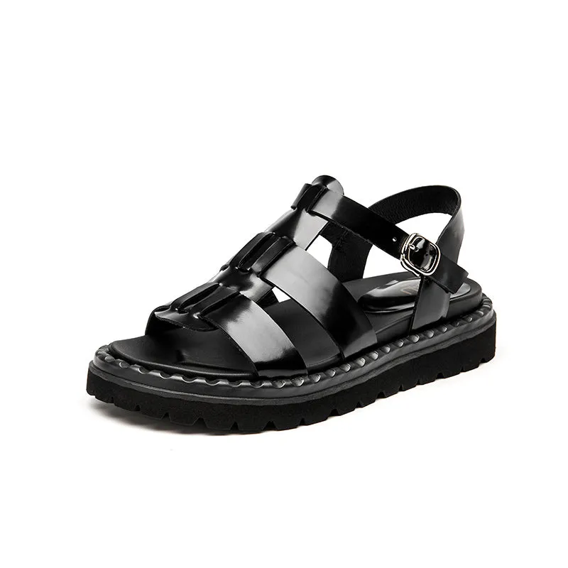 BeauToday Chunky Gladiator Leather Sandals for Women