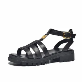 BeauToday Leather T-strap Platform Gladiator Sandals with Open Toe for Women