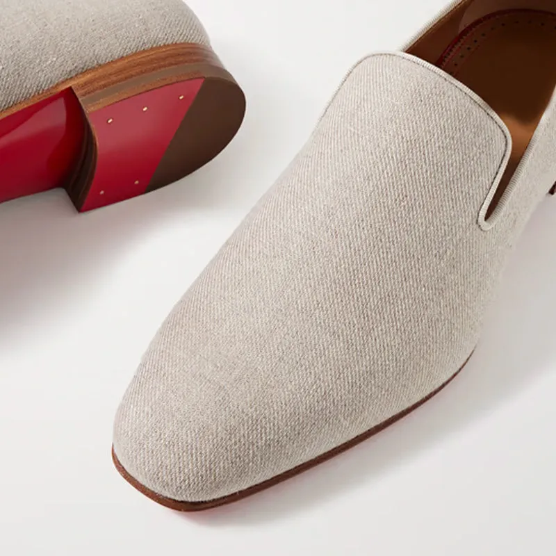 Beige Linen Loafers
