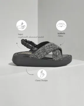 Black Tweed  Criss-Cross Sandals