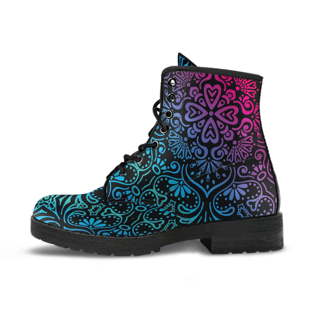 Bohemian Rainbow Women's Vegan Leather Combat Boots