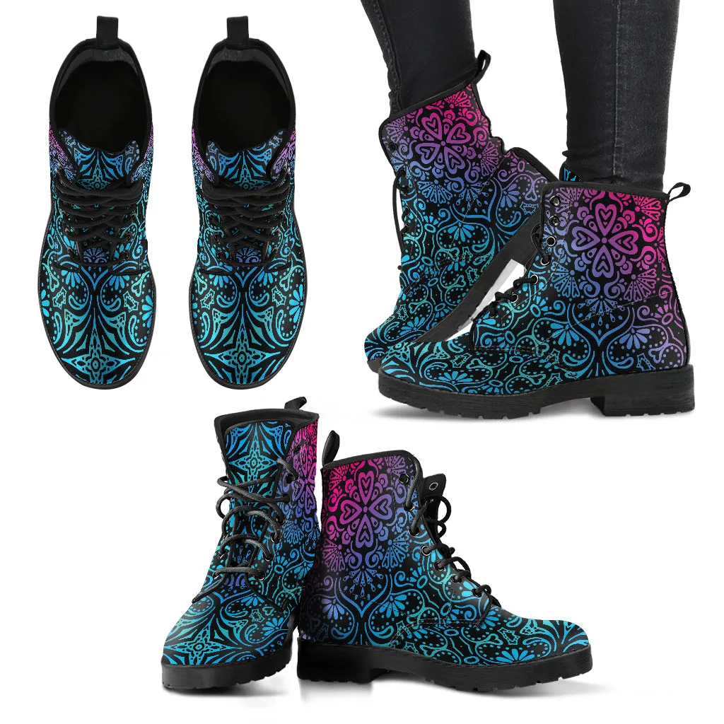 Bohemian Rainbow Women's Vegan Leather Combat Boots