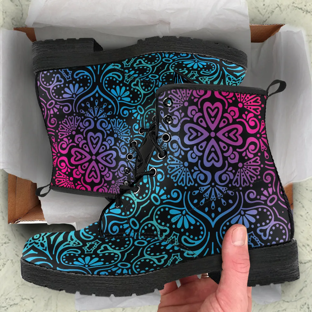 Bohemian Rainbow Women's Vegan Leather Combat Boots