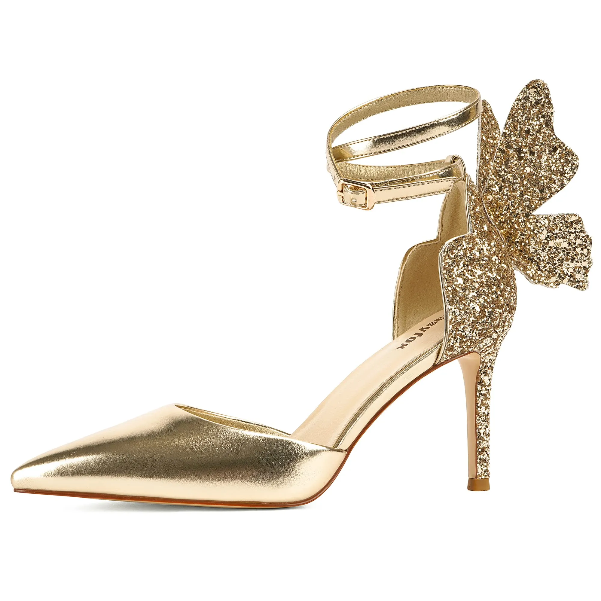 Butterfly Silver Sparkling Ankle Strap Party Heels