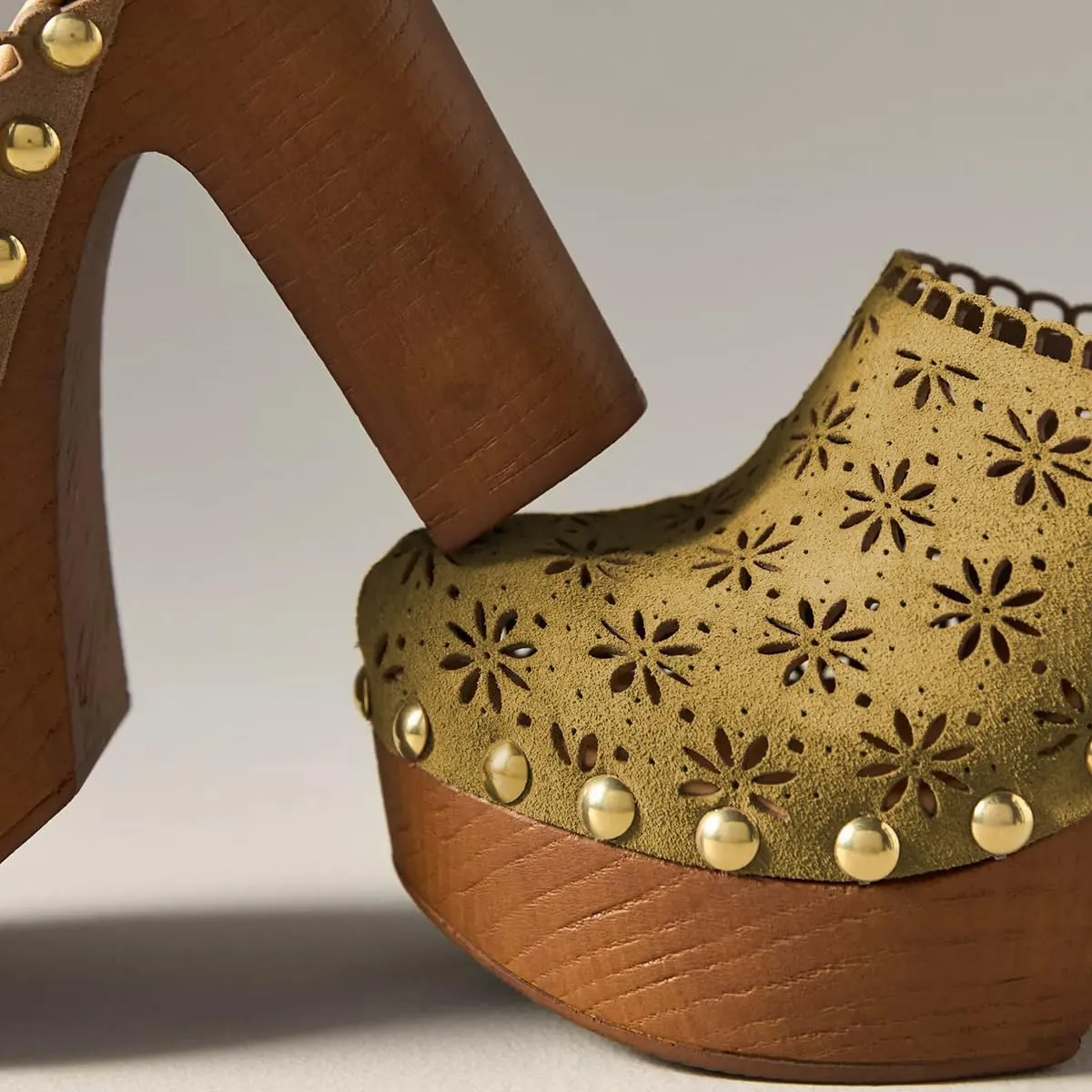FOWT Women Studded Closed Round Toe Floral Cut Out Backless Platform Mules Chunky Super High Heel Slip on Stylish Dress Club Slide Sandals Size 4-16 US