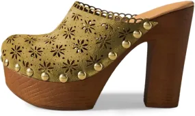 FOWT Women Studded Closed Round Toe Floral Cut Out Backless Platform Mules Chunky Super High Heel Slip on Stylish Dress Club Slide Sandals Size 4-16 US