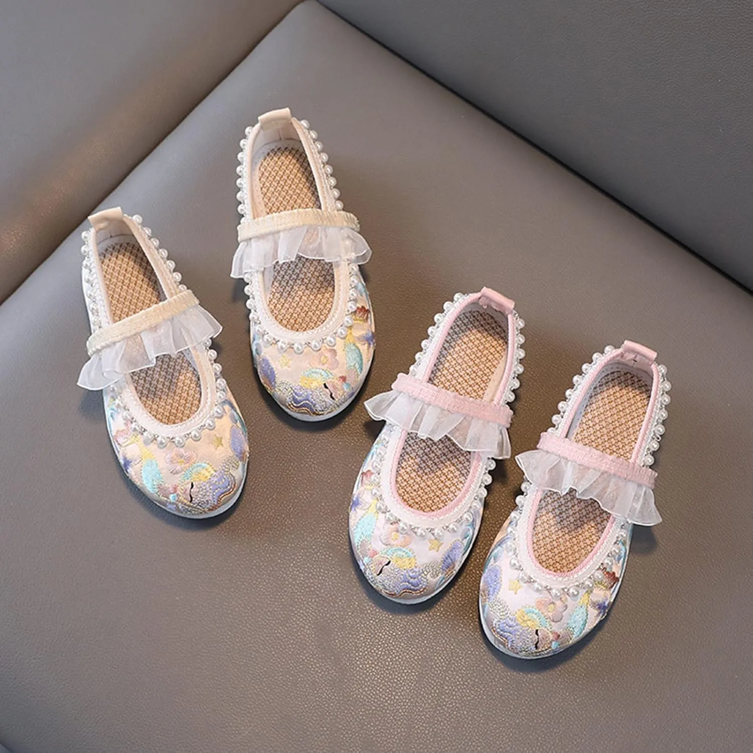 Girls Kids Pearl Princess Shoes Toddler Flat Wide Cr𝐢b Sandals Summer Outdoor Dress Loafers Cute Ankle Trendy Shoes