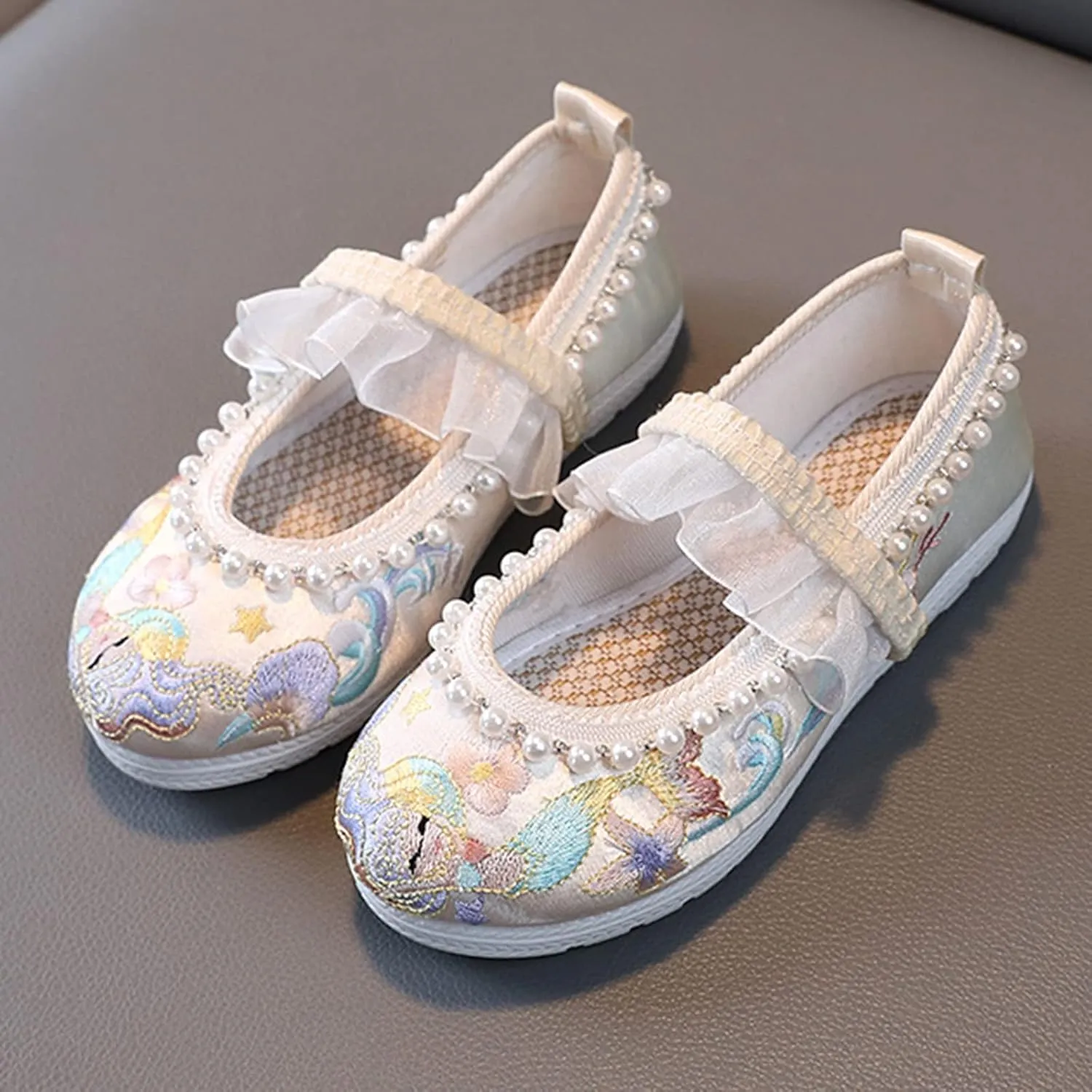 Girls Kids Pearl Princess Shoes Toddler Flat Wide Cr𝐢b Sandals Summer Outdoor Dress Loafers Cute Ankle Trendy Shoes