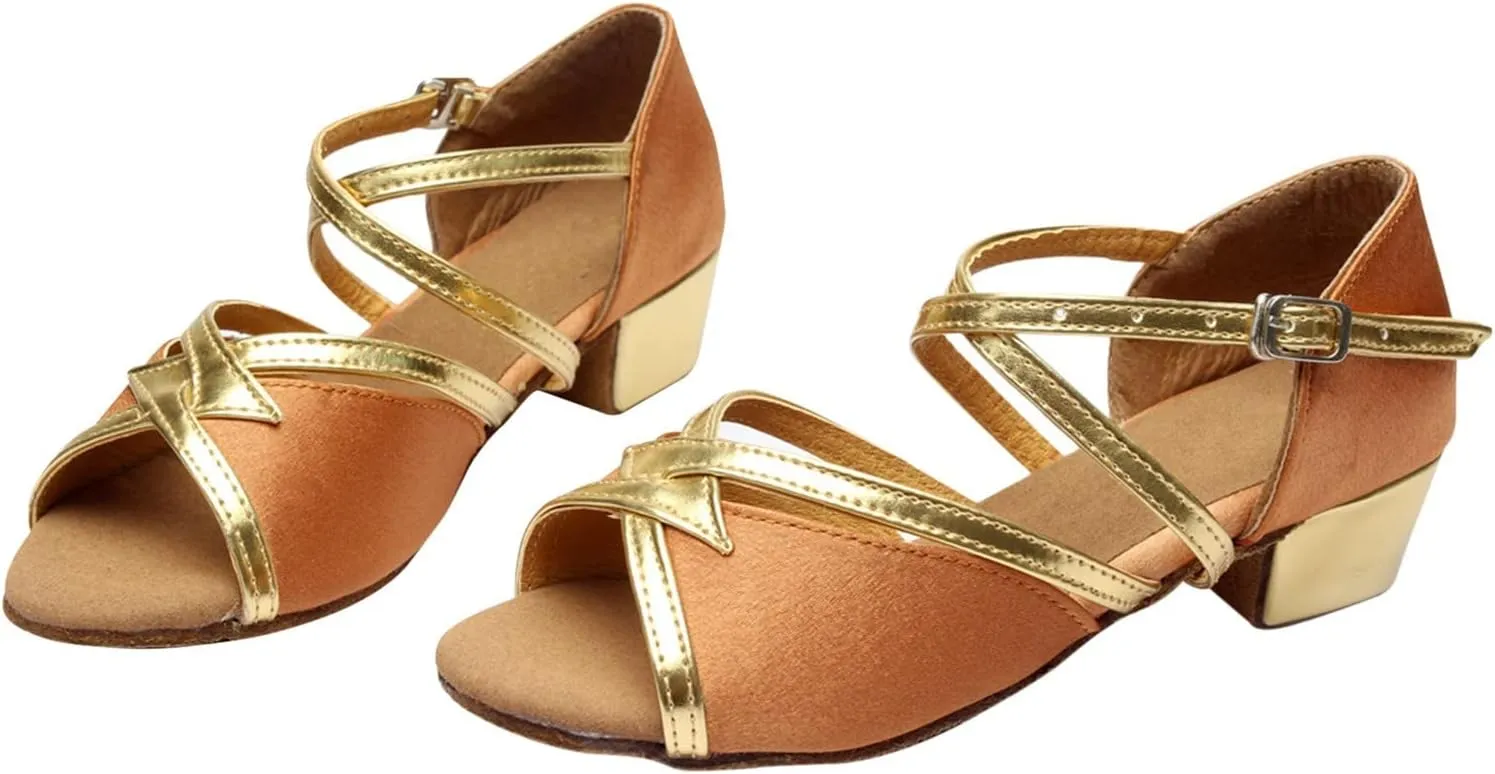 Gold Strap High Heel Sequins Sandals for Girls Kids Princess Dance Party Formal Shoes Open Toe Ankle Fancy Sandals Trendy