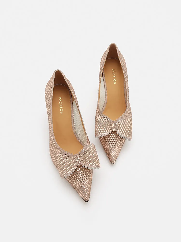 Guinevere Crystal Embellished Bow Perforated Heels