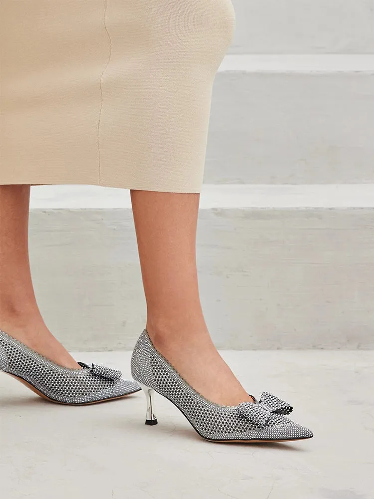 Guinevere Crystal Embellished Bow Perforated Heels