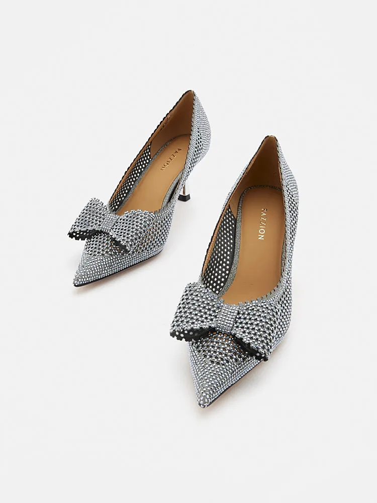 Guinevere Crystal Embellished Bow Perforated Heels