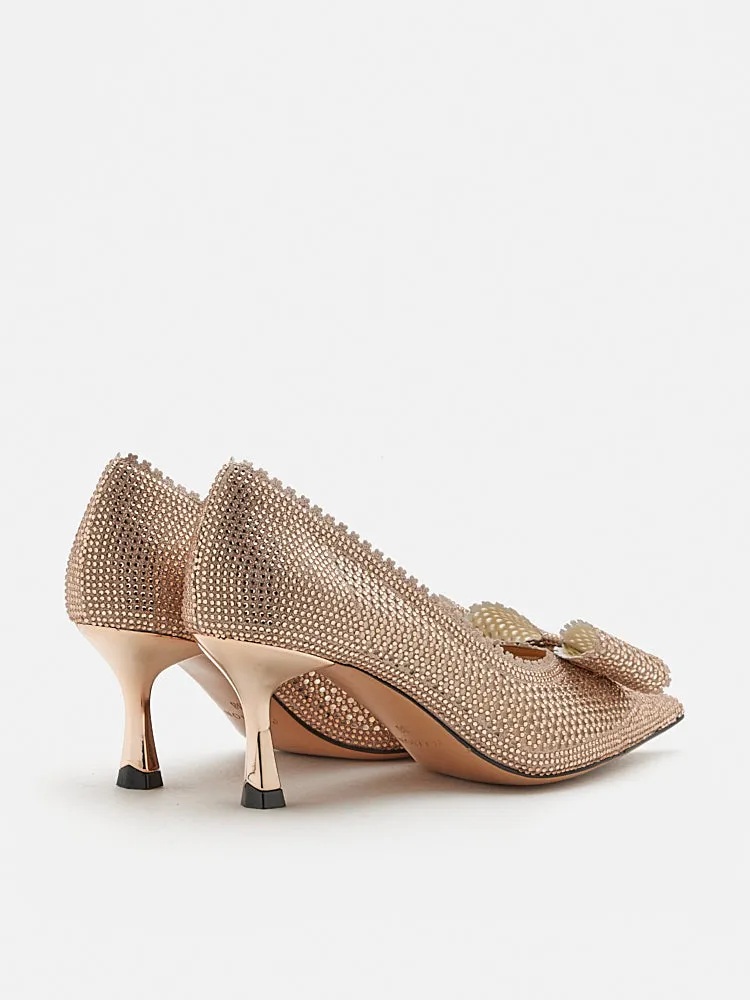 Guinevere Crystal Embellished Bow Perforated Heels