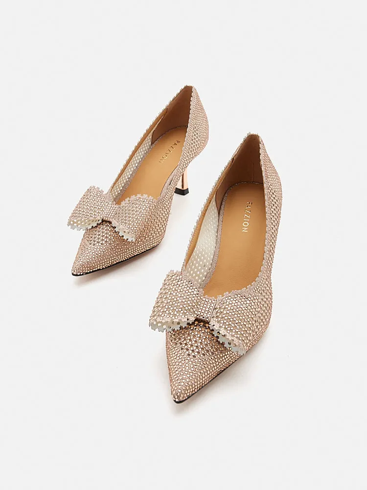 Guinevere Crystal Embellished Bow Perforated Heels