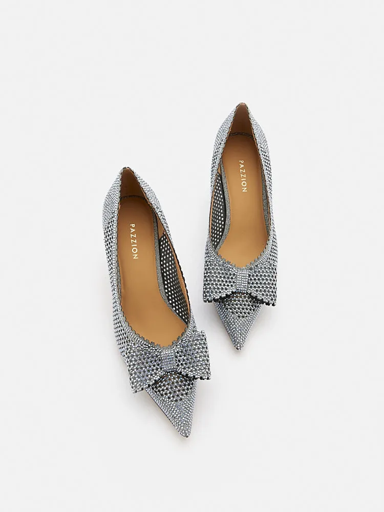 Guinevere Crystal Embellished Bow Perforated Heels