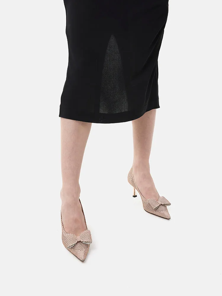 Guinevere Crystal Embellished Bow Perforated Heels