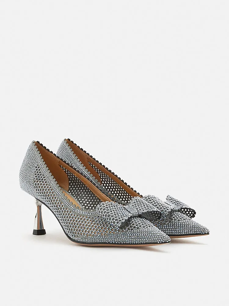 Guinevere Crystal Embellished Bow Perforated Heels