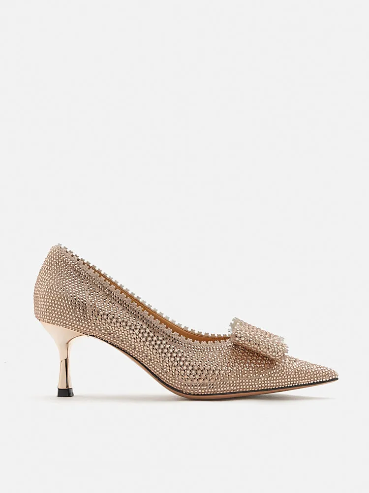 Guinevere Crystal Embellished Bow Perforated Heels