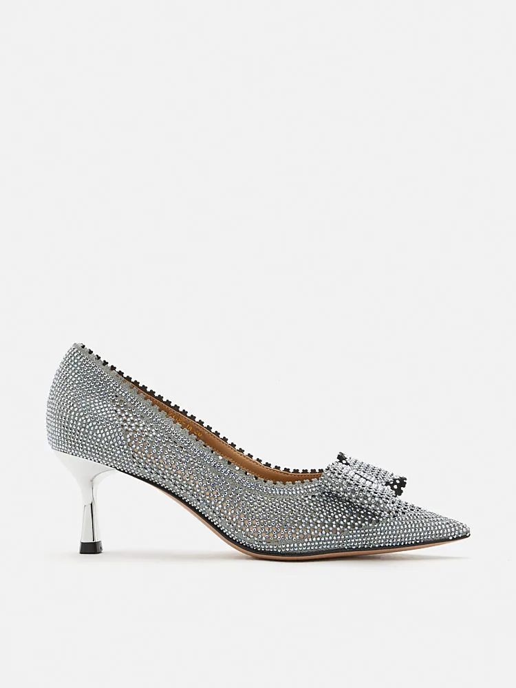 Guinevere Crystal Embellished Bow Perforated Heels