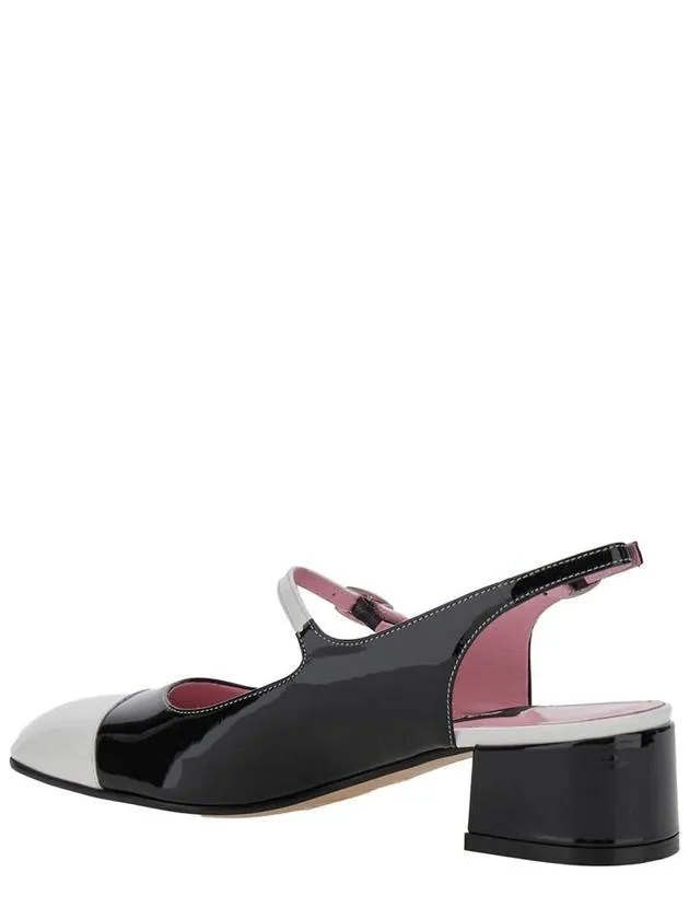 'Ischia' Black Slingback Pumps With Adjustable Strap In Patent Leather Woman