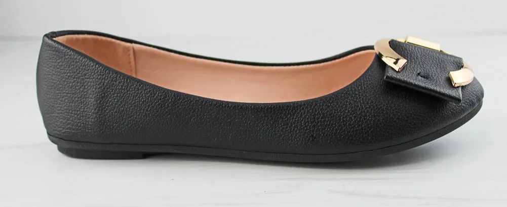 Kinsella 28 Womens Classic Round Toe Gold Accent Flats