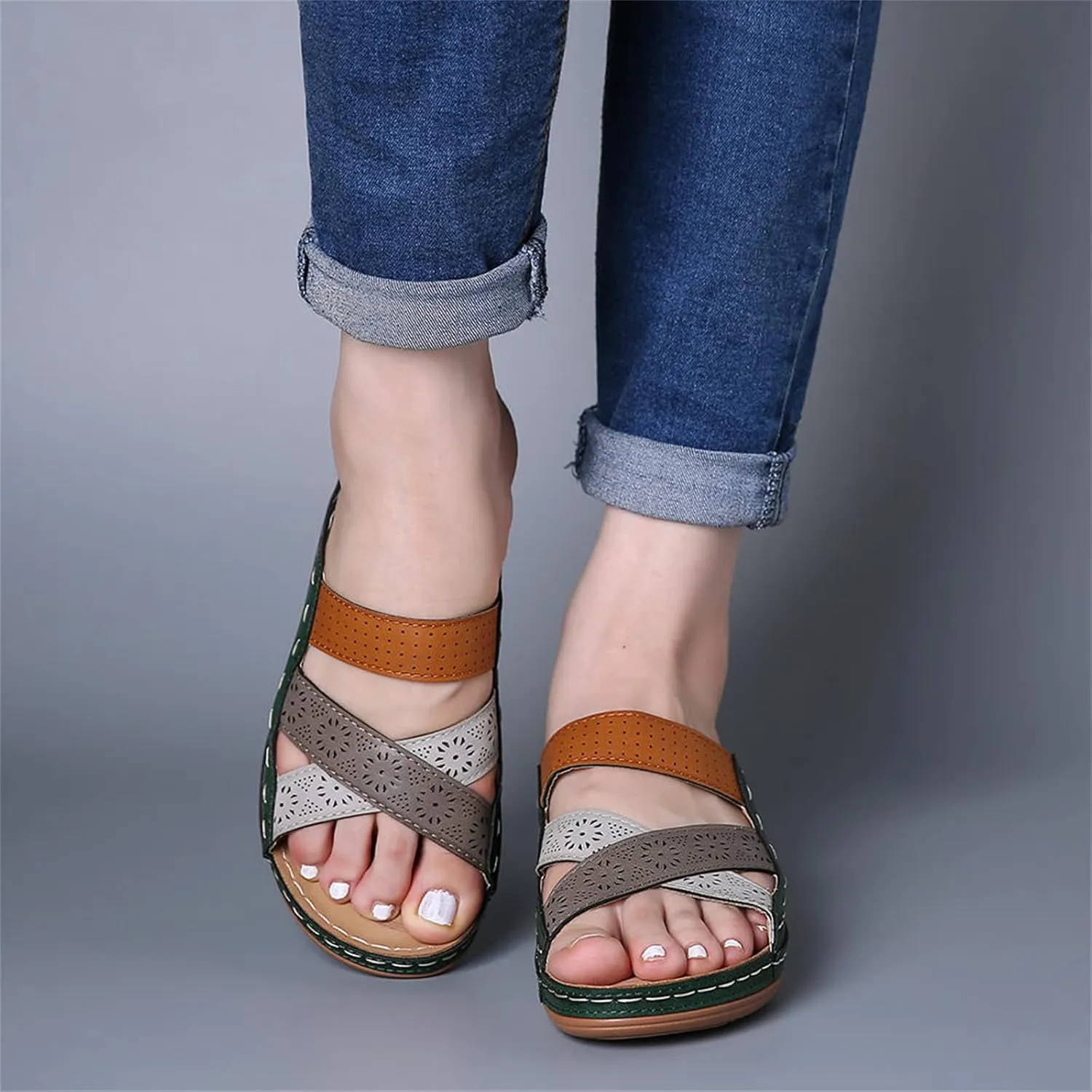 Ladmiple Sandals Women 2023 Trendy Floral Orthopedic Flip Flops with Arch Support Slippers Casual Roman Open Toe Sandal