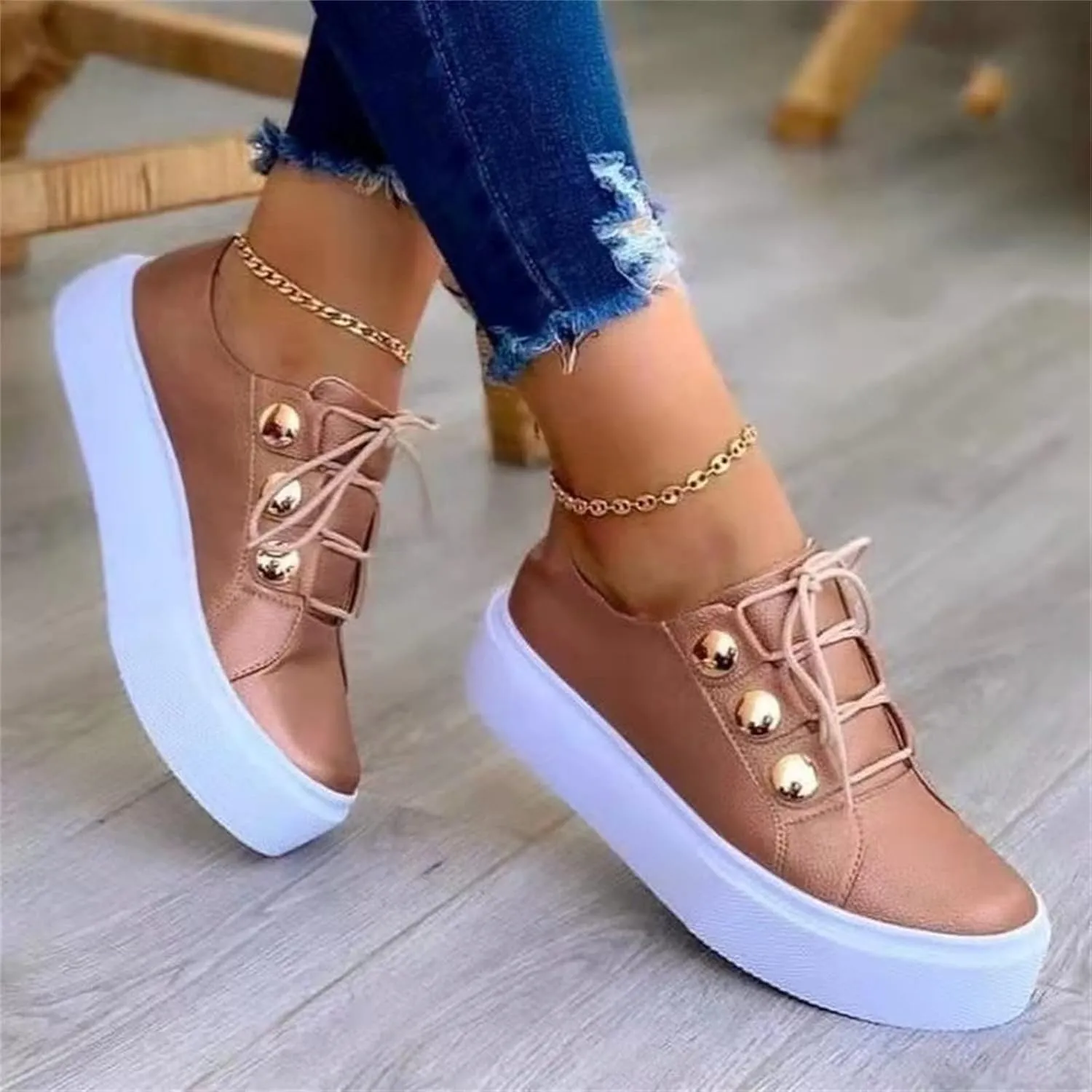 Lausiuoe Shoes For Women Dressy Casual Platform Leather Sneakers Low Top Fashion Comfortable Classic Walking Flat Loafers