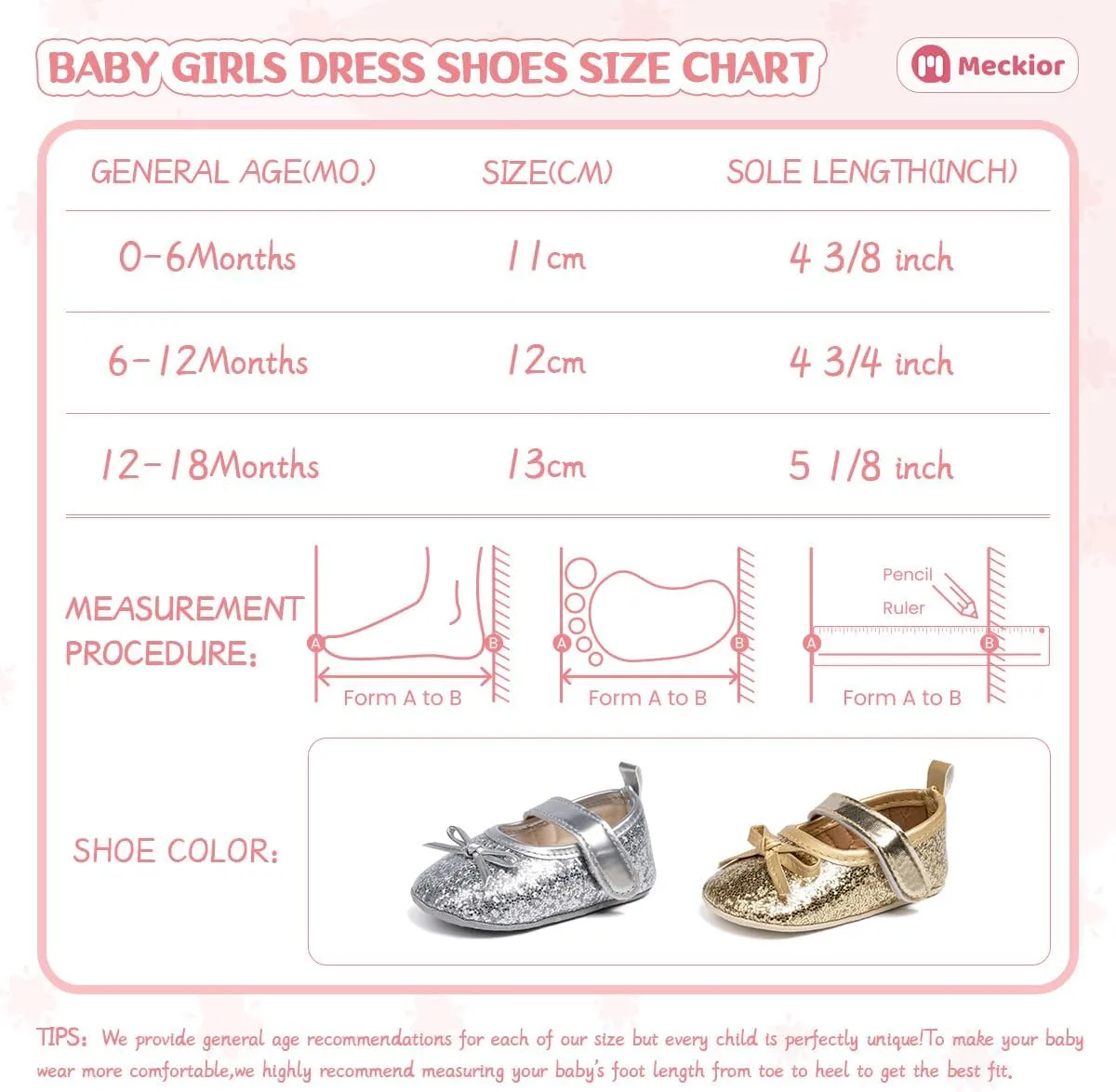 Meckior Infant Baby Girls Soft Sole Bowknot Princess Wedding Dress Mary Jane Flats Prewalker Newborn Light Baby Sneaker Shoes