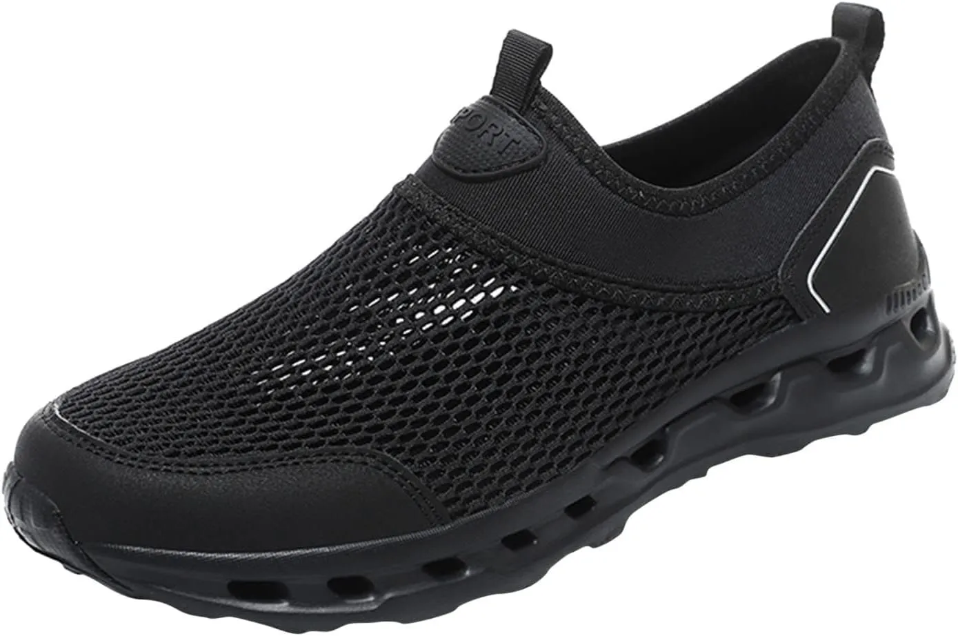 Men's Hollow Mesh Sports Shoes Fashion Breathable Beach Shoes Comfortable Non Slip Soft Flat Elderly Shoe