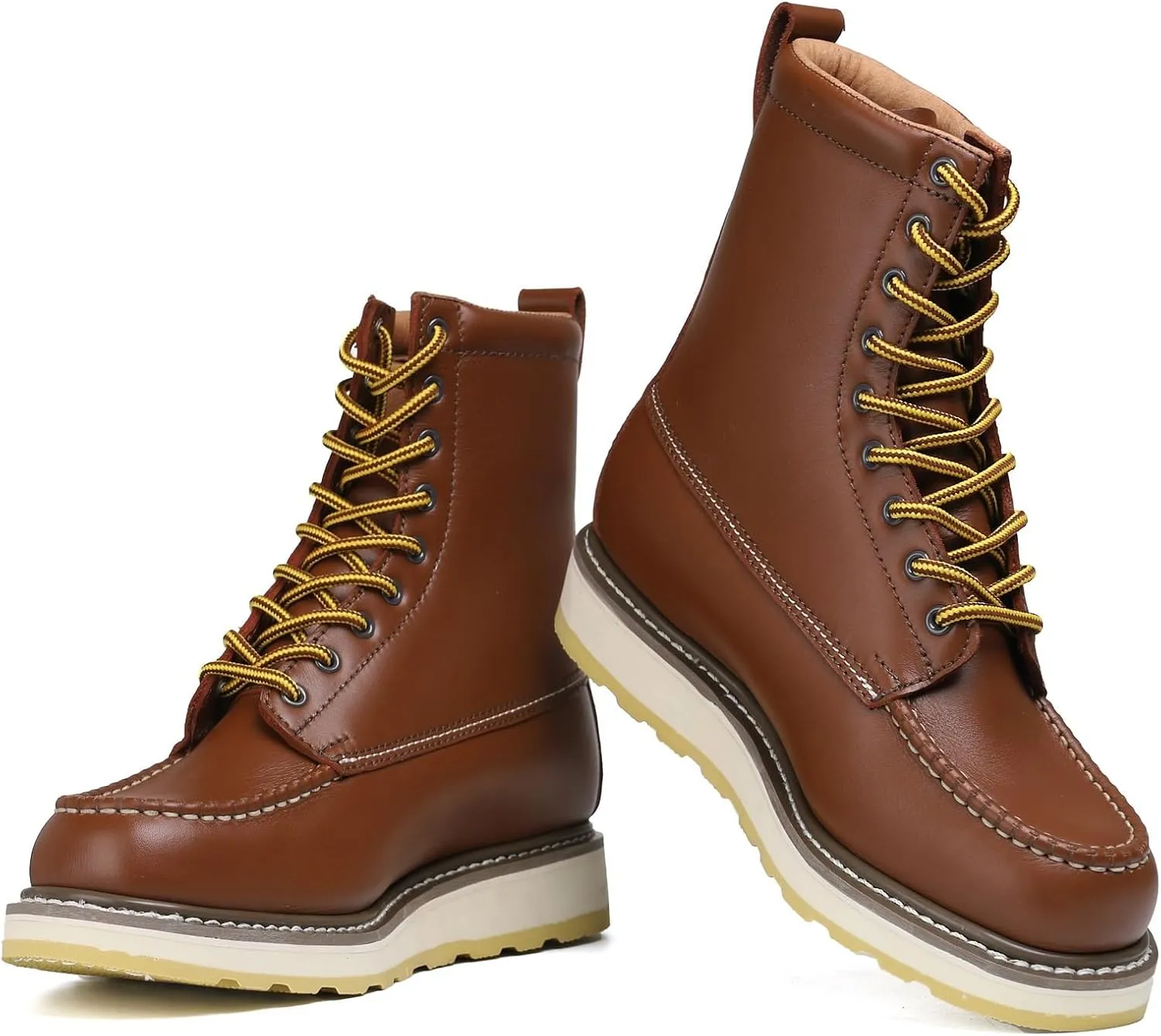 Men's Soft Toe SureTrack Waterproof Non-Slip oil Breathable Durable Wedge Outsole 8" Brown Work Boots