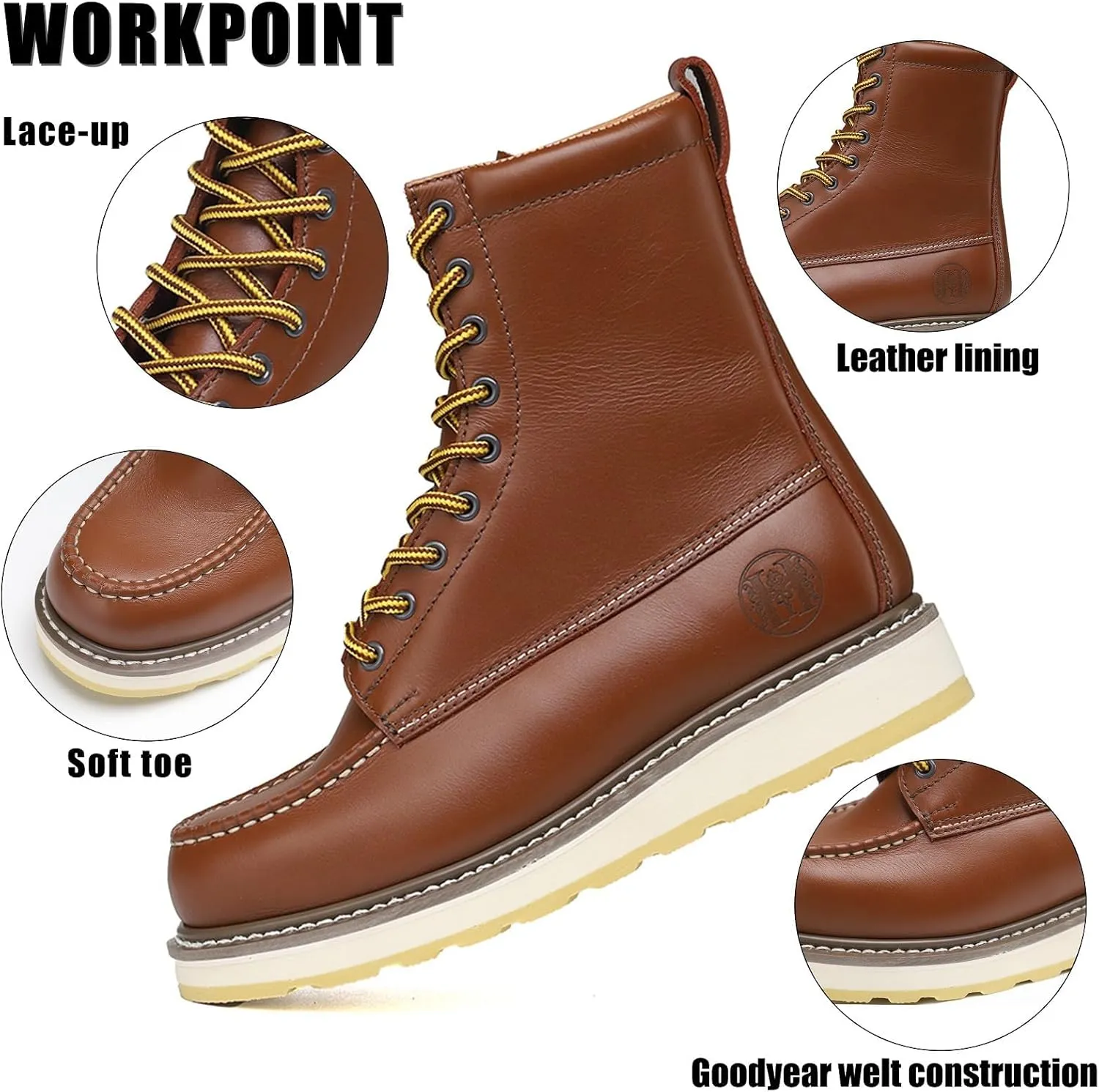 Men's Soft Toe SureTrack Waterproof Non-Slip oil Breathable Durable Wedge Outsole 8" Brown Work Boots