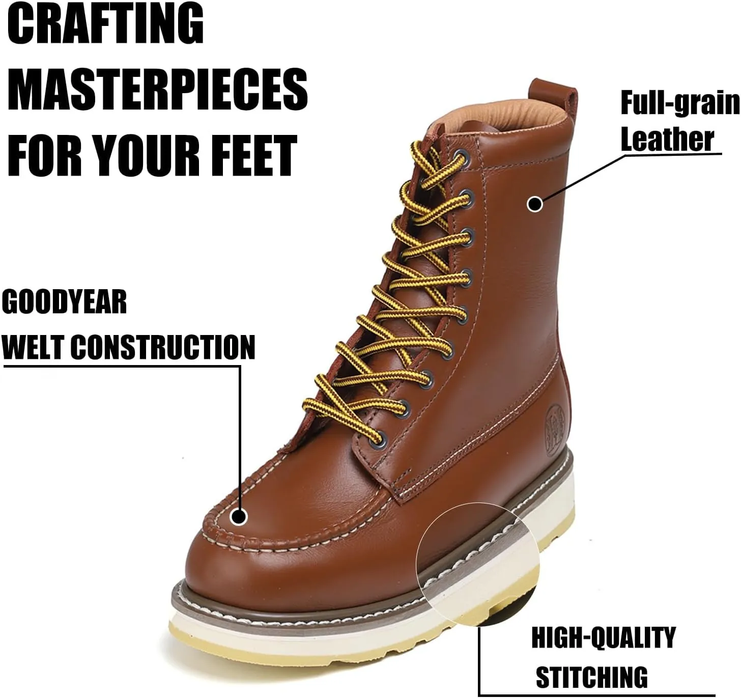 Men's Soft Toe SureTrack Waterproof Non-Slip oil Breathable Durable Wedge Outsole 8" Brown Work Boots