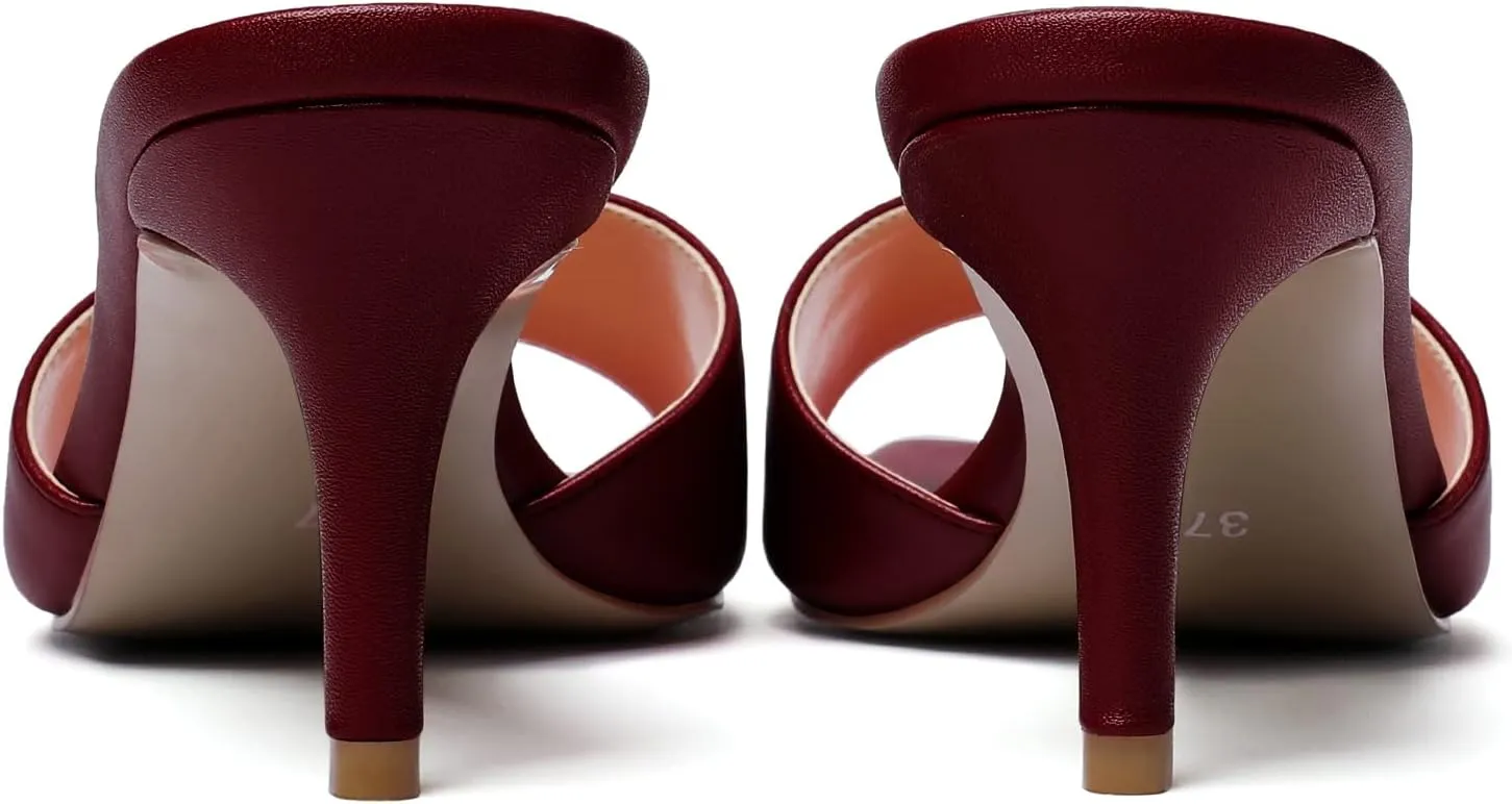 Mettesally Womens Kitten Heel Mules Open Square Toe Heeled Slippers Slip-on Sandals Comfy Shoes