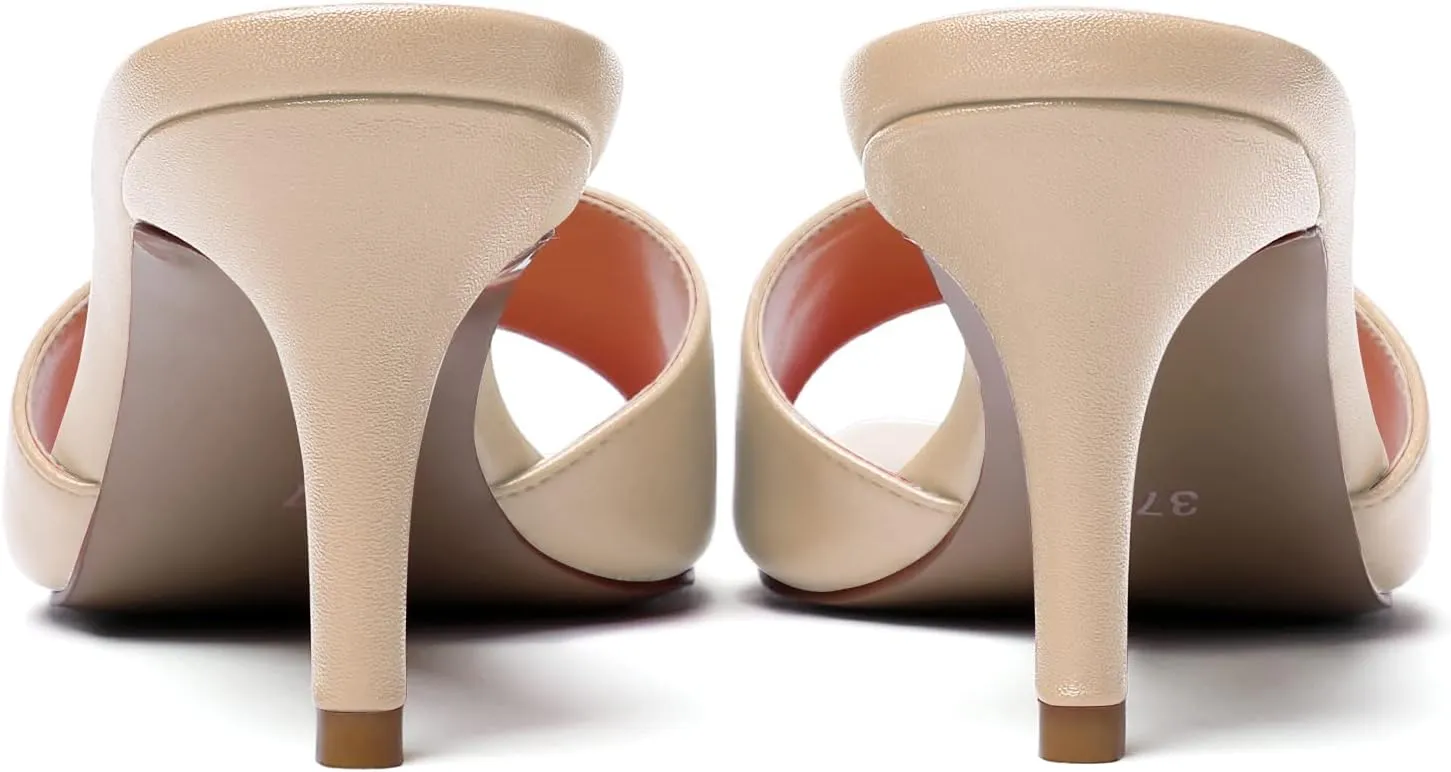Mettesally Womens Kitten Heel Mules Open Square Toe Heeled Slippers Slip-on Sandals Comfy Shoes
