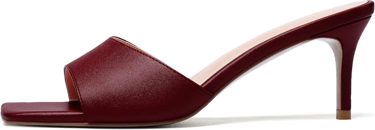 Mettesally Womens Kitten Heel Mules Open Square Toe Heeled Slippers Slip-on Sandals Comfy Shoes