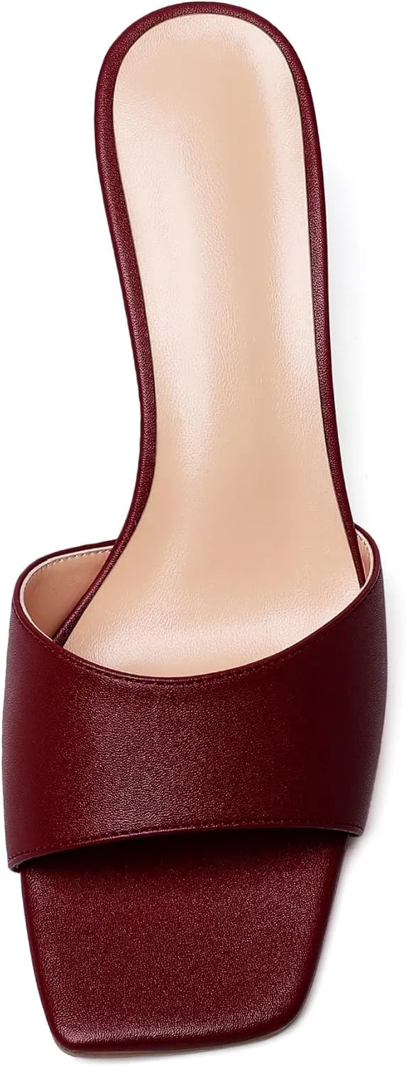 Mettesally Womens Kitten Heel Mules Open Square Toe Heeled Slippers Slip-on Sandals Comfy Shoes