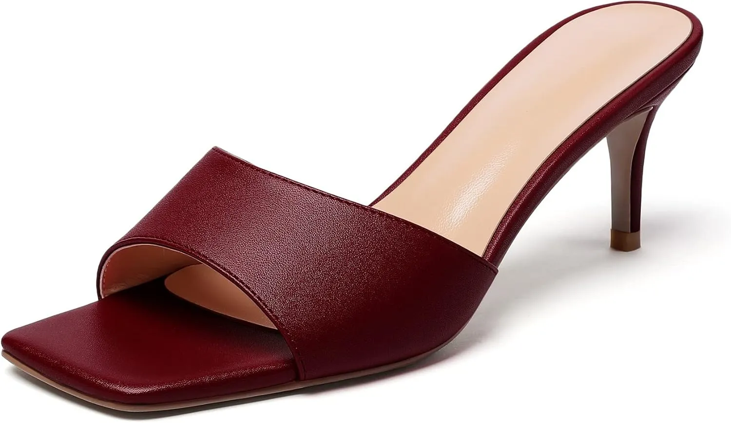 Mettesally Womens Kitten Heel Mules Open Square Toe Heeled Slippers Slip-on Sandals Comfy Shoes