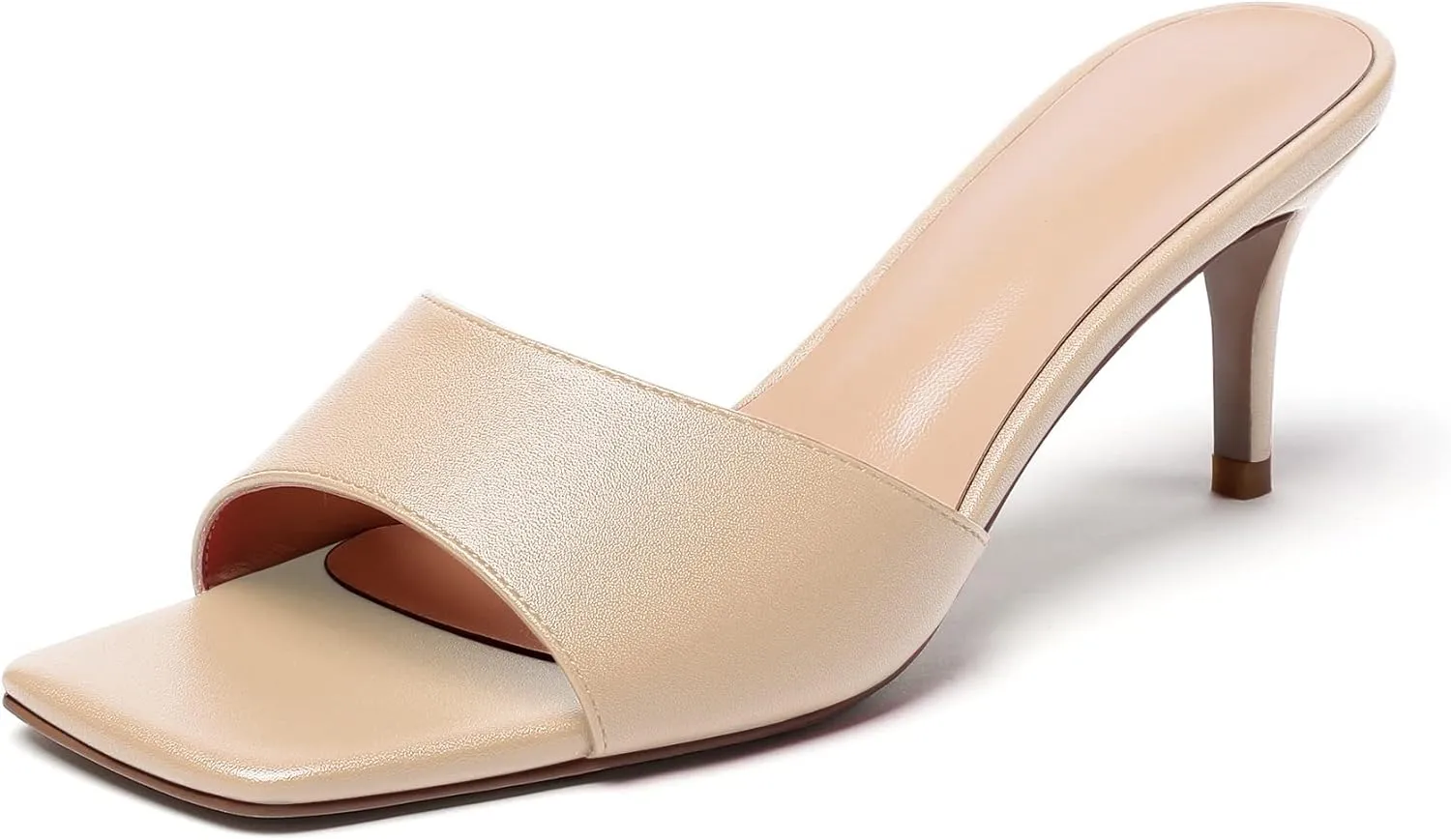 Mettesally Womens Kitten Heel Mules Open Square Toe Heeled Slippers Slip-on Sandals Comfy Shoes
