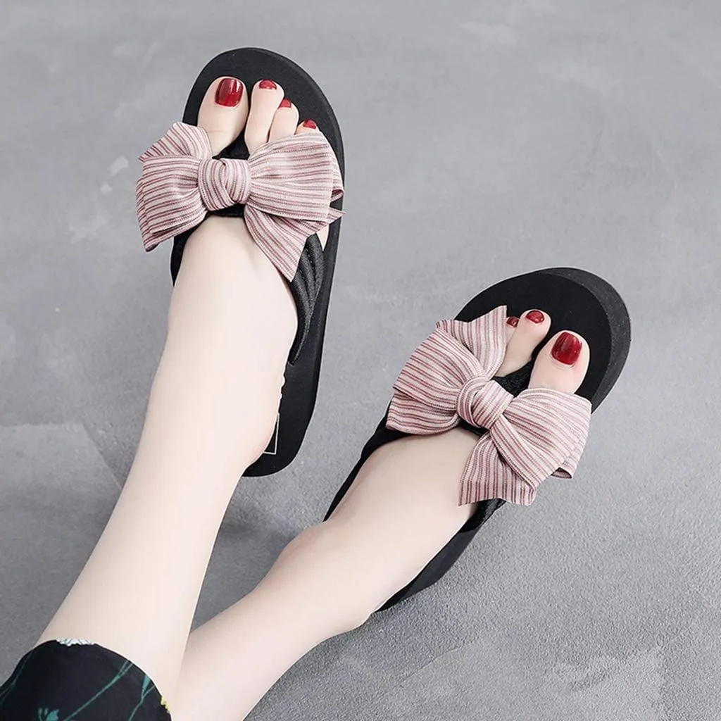 MIOKE Women's Bowknot Wedge Flipflops Sandals Fashion Summer Comfort Nonslip Platform Beach Thong Sandals