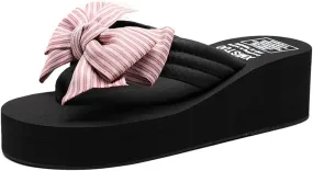 MIOKE Women's Bowknot Wedge Flipflops Sandals Fashion Summer Comfort Nonslip Platform Beach Thong Sandals