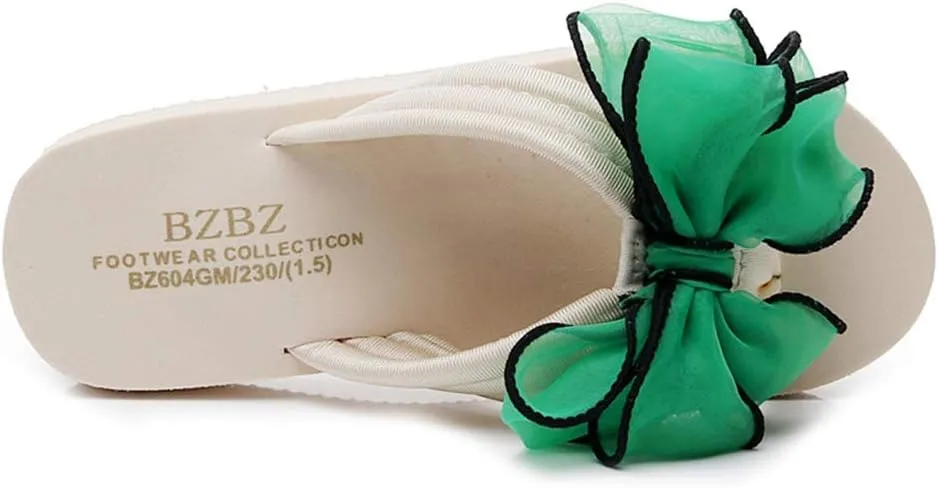 MIOKE Women's Fashion Summer Flat Flipflops Boho Bowknot Comfy Nonslip Platform Beach Slippers Sandals