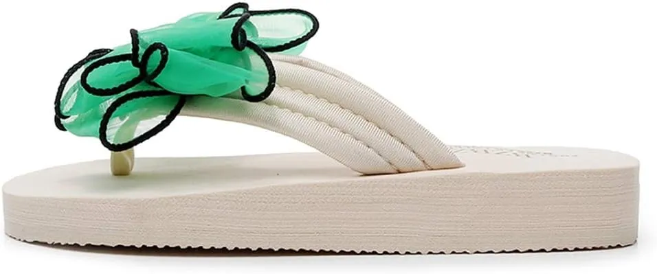 MIOKE Women's Fashion Summer Flat Flipflops Boho Bowknot Comfy Nonslip Platform Beach Slippers Sandals