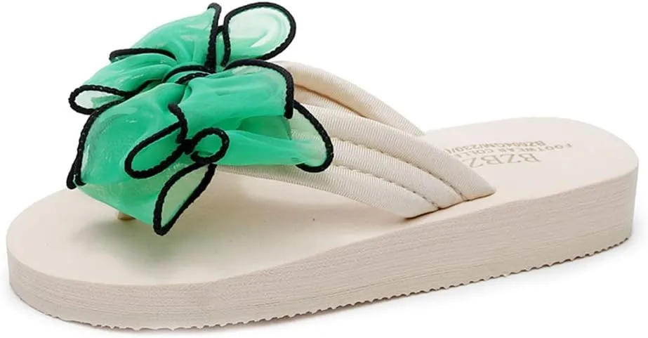 MIOKE Women's Fashion Summer Flat Flipflops Boho Bowknot Comfy Nonslip Platform Beach Slippers Sandals