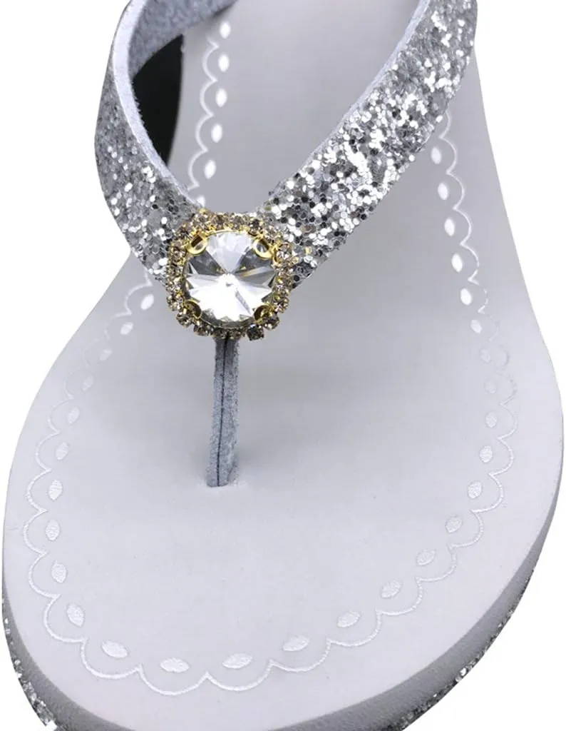 MIOKE Women's Wedge High Heel Flipflops Sandals Glitter Sequin Platform Comfy Nonslip Summer Thong Sandal