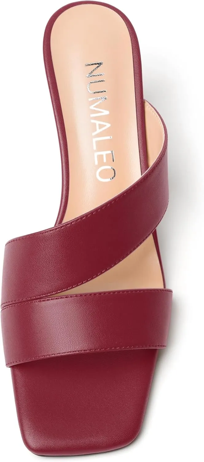 NUMALEO Womens Matte Slip On Party Open Toe Casual stylish Stiletto Mid Heel Heeled Sandals 2.5 Inch