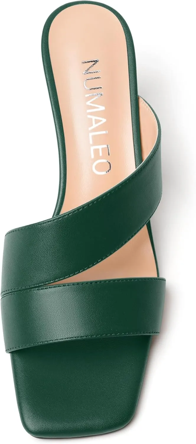 NUMALEO Womens Matte Slip On Party Open Toe Casual stylish Stiletto Mid Heel Heeled Sandals 2.5 Inch