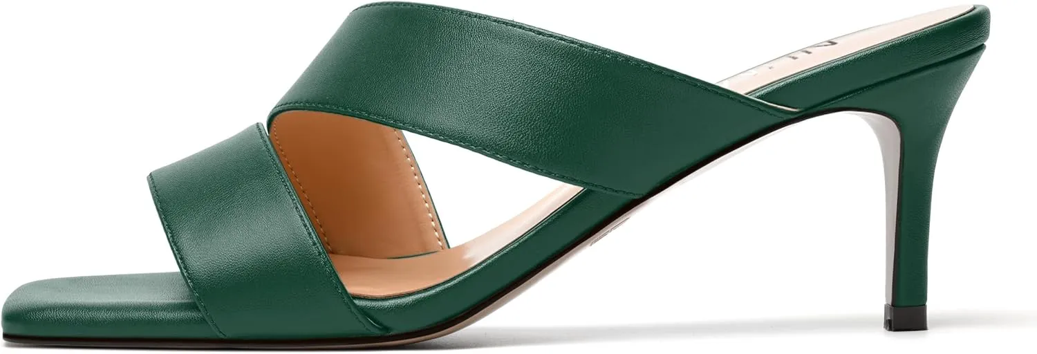 NUMALEO Womens Matte Slip On Party Open Toe Casual stylish Stiletto Mid Heel Heeled Sandals 2.5 Inch