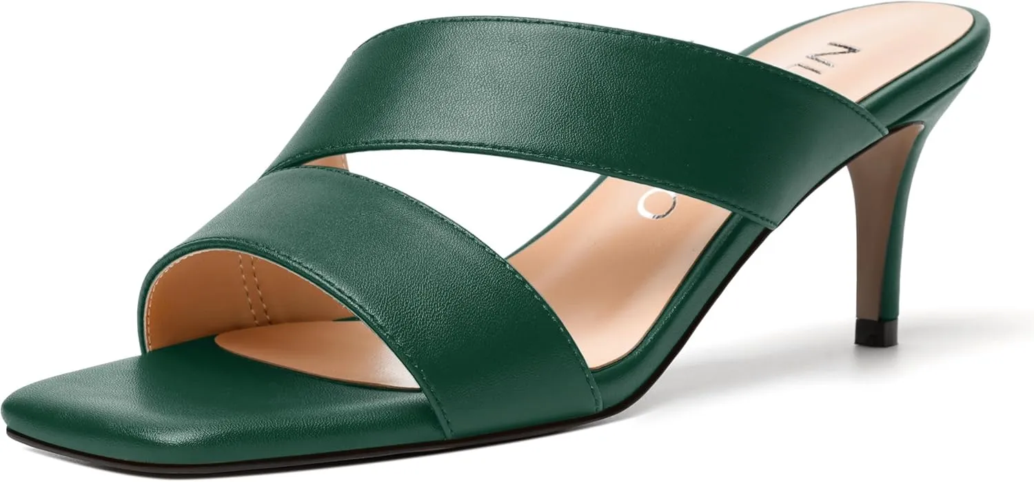 NUMALEO Womens Matte Slip On Party Open Toe Casual stylish Stiletto Mid Heel Heeled Sandals 2.5 Inch